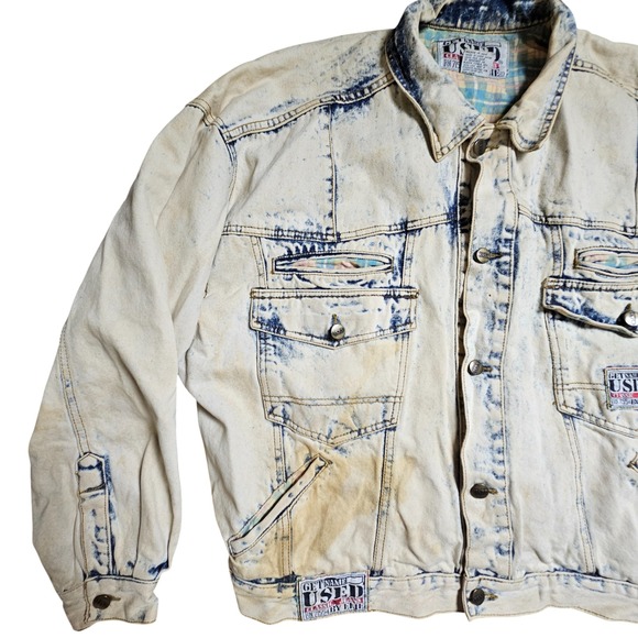 Get Used By Elie Denim Jean Vintage Jacket L Cotton Acid Wash Hip Hop 80s 90s - Picture 4 of 10